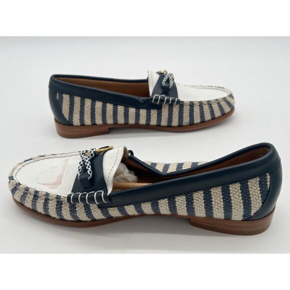 G.H. Bass Weejuns Womens Size 9 Loafers Blue & White Striped Woven With Gold Har - Picture 7 of 11